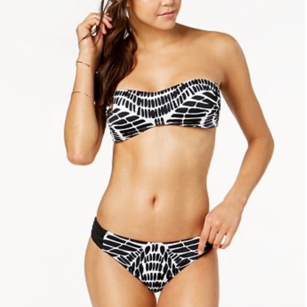 BAR III Kaleidoscope Black and White Print 2-Piece Bandeau Bikini